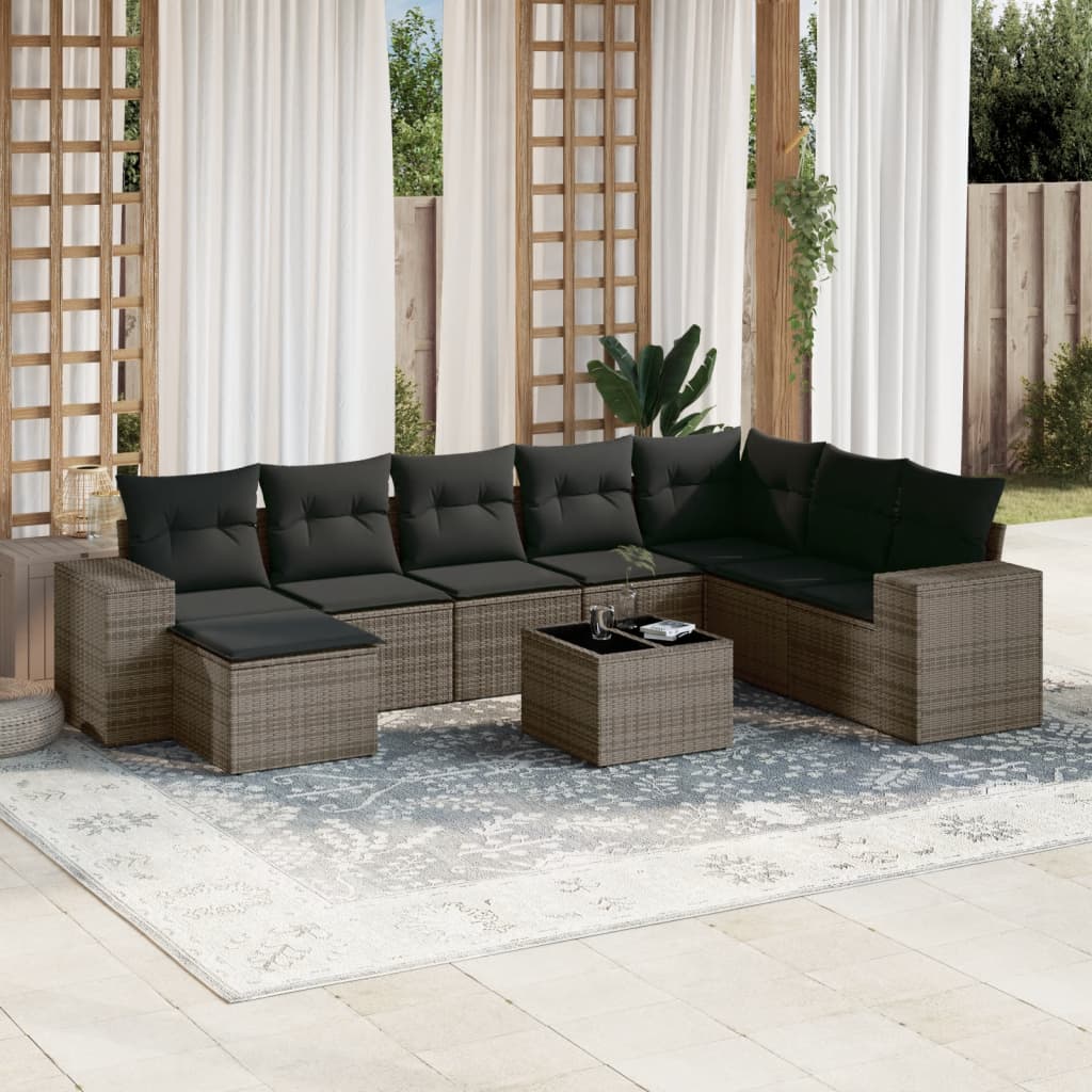 Set Divano da Giardino 9 pz con Cuscini Grigio in Polyrattan 3222969