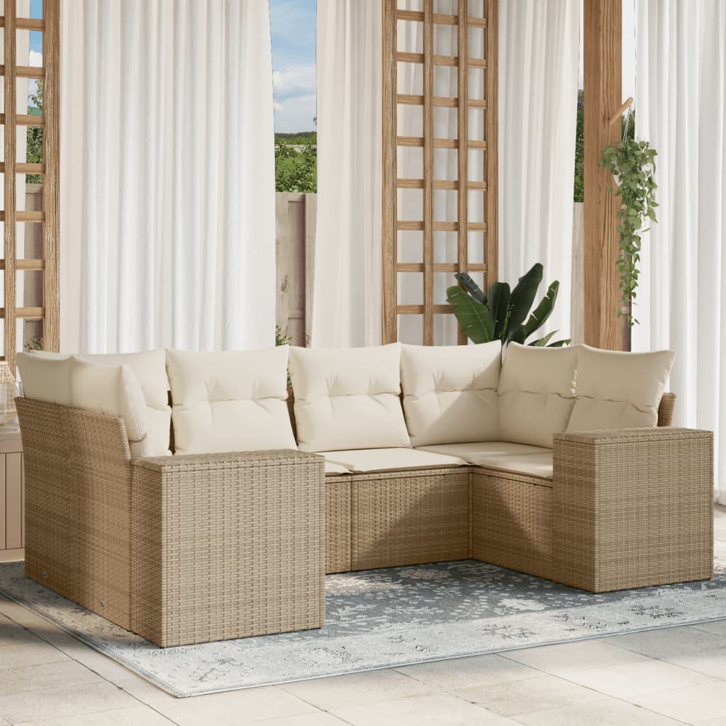 Set Divano da Giardino 6 pz con Cuscini Beige in Polyrattan 3222977