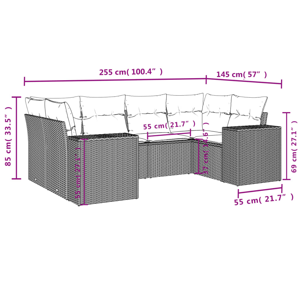 Set Divano da Giardino 6 pz con Cuscini Beige in Polyrattan 3222978