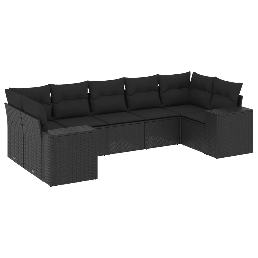 Set Divani da Giardino con Cuscini 7pz Nero Polyrattancod mxl 112748