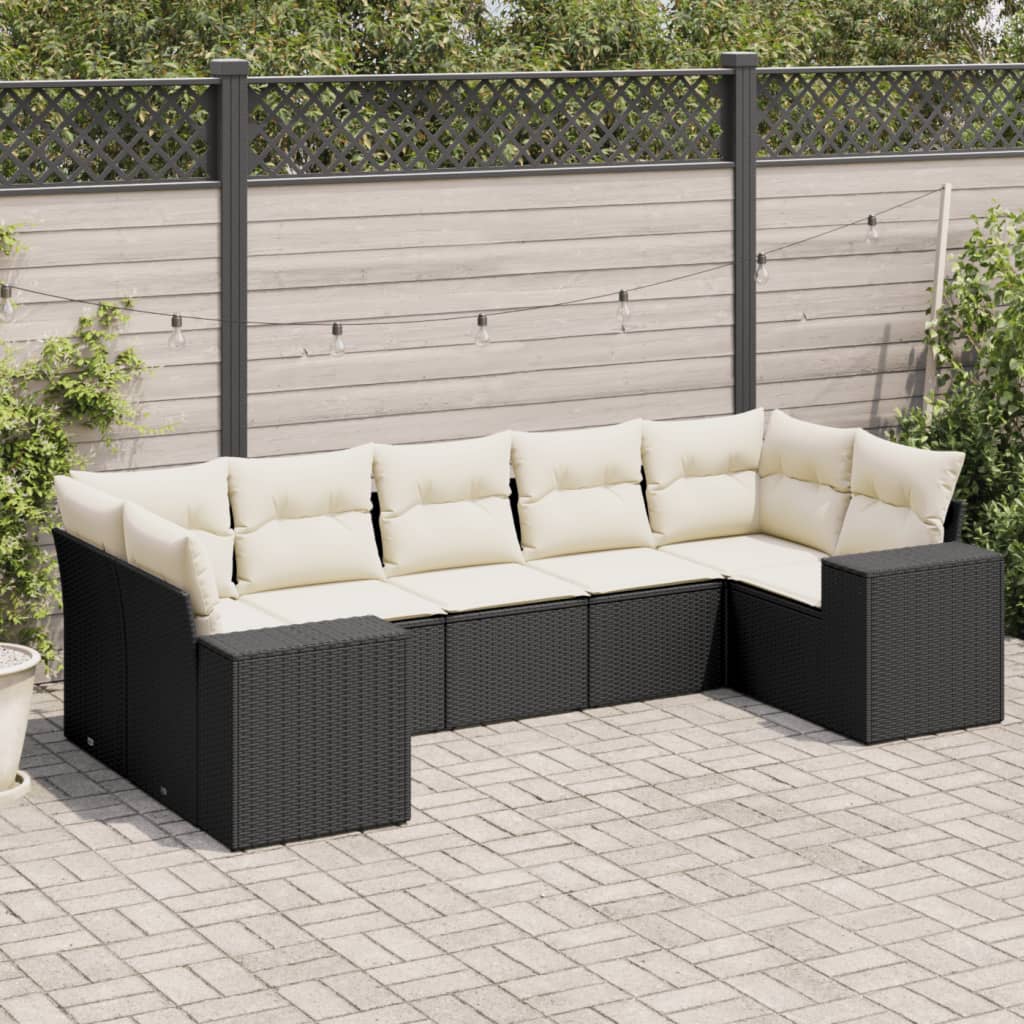 Set Divani da Giardino con Cuscini 7pz Nero Polyrattancod mxl 92730