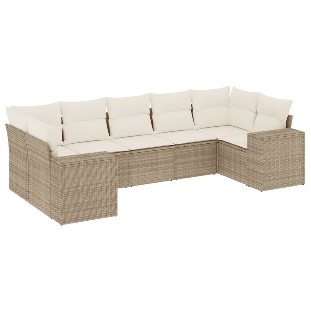 Set Divani da Giardino 7 pz con Cuscini Beige in Polyrattan 3222987