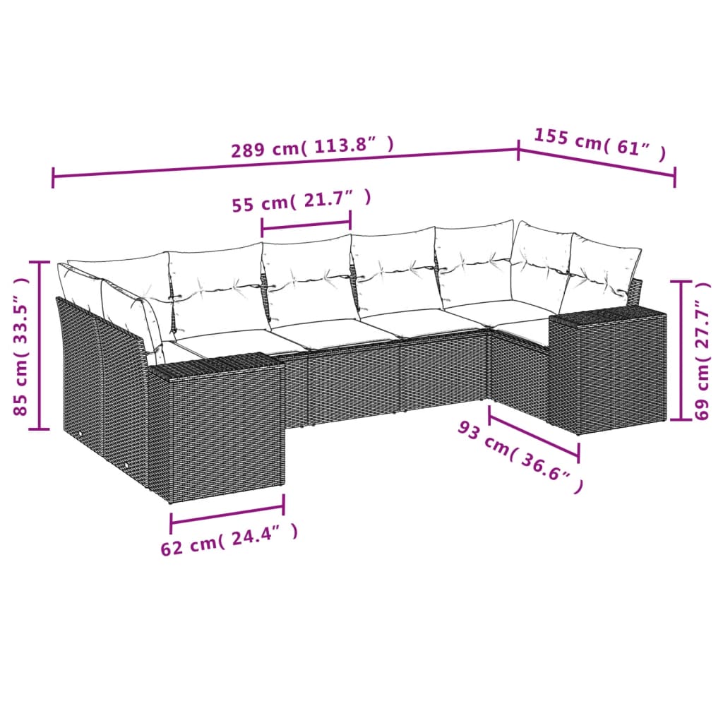 Set Divani da Giardino 7 pz con Cuscini Beige in Polyrattan 3222987