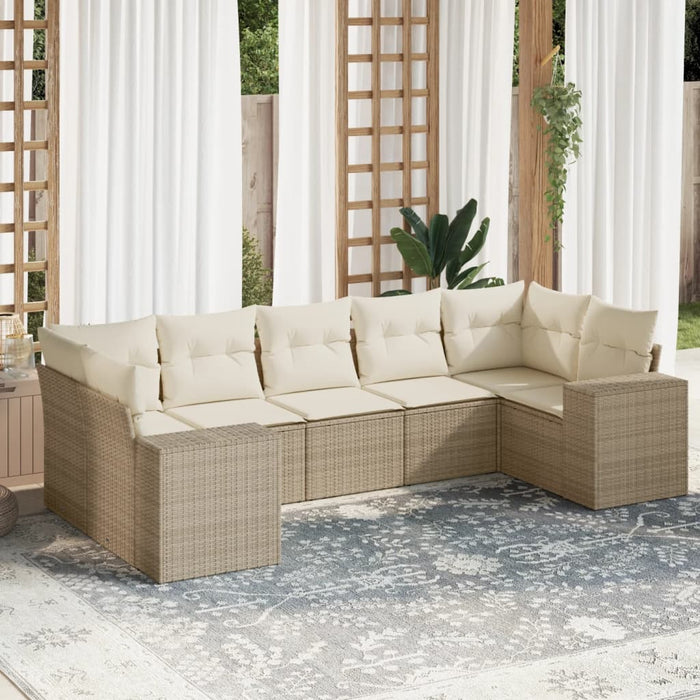 Set Divani da Giardino 7 pz con Cuscini Beige in Polyrattan 3222987