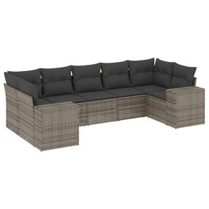 Set Divani da Giardino 7 pz con Cuscini Grigio in Polyrattan 3222989