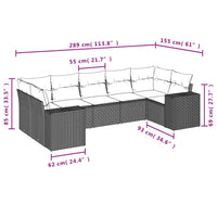 Set Divani da Giardino 7 pz con Cuscini Grigio in Polyrattan 3222989