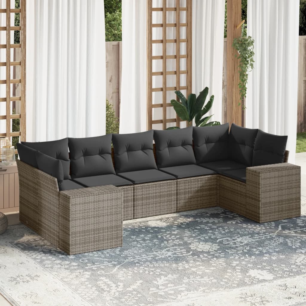 Set Divani da Giardino 7 pz con Cuscini Grigio in Polyrattan 3222989