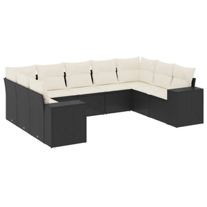 Set Divani da Giardino 9 pz con Cuscini Nero in Polyrattan 3222995