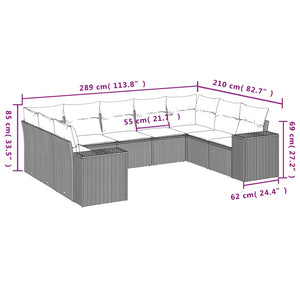 Set Divani da Giardino 9 pz con Cuscini Nero in Polyrattan 3222995