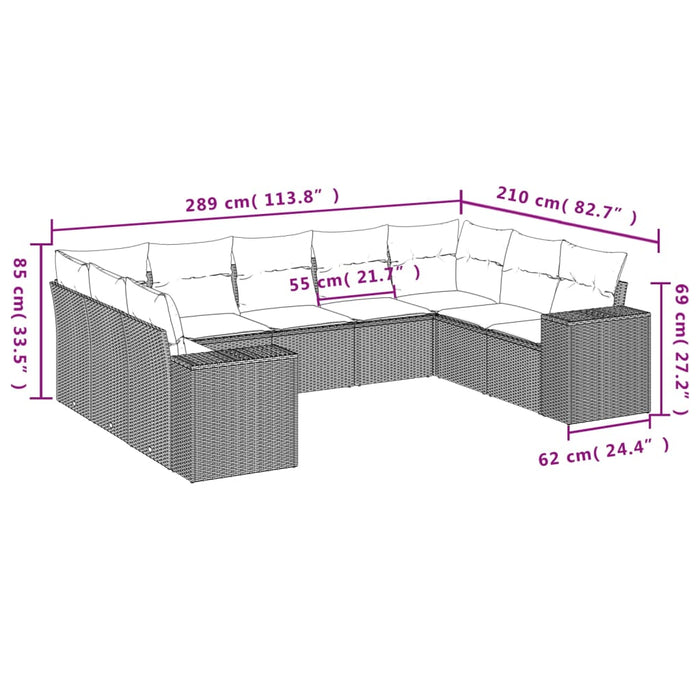 Set Divani da Giardino 9 pz con Cuscini Nero in Polyrattan 3222995