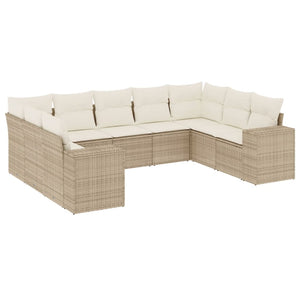 Set Divano da Giardino 9 pz con Cuscini Beige in Polyrattan 3222997