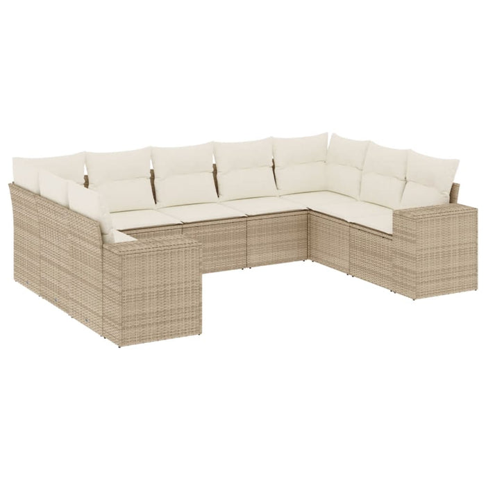 Set Divano da Giardino 9 pz con Cuscini Beige in Polyrattan 3222997