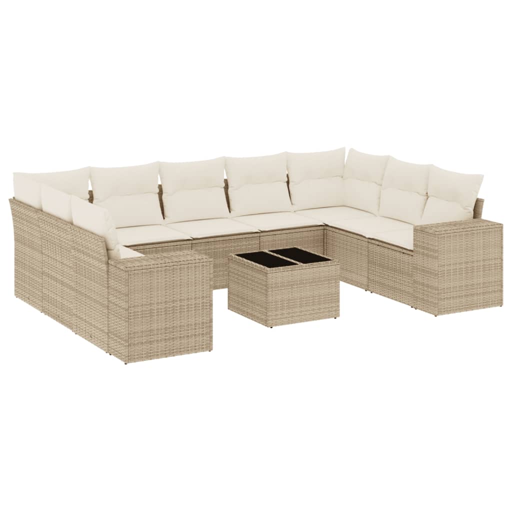 Set Divano da Giardino 10 pz con Cuscini Beige in Polyrattan 3223007