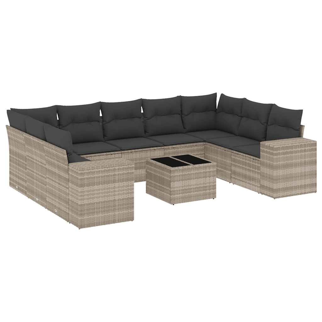 Set Divano Giardino 10 pz con Cuscini Grigio Chiaro Polyrattan 3223011