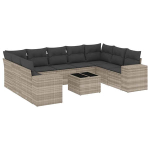 Set Divano Giardino 10 pz con Cuscini Grigio Chiaro Polyrattan 3223011