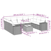 Set Divano Giardino 10 pz con Cuscini Grigio Chiaro Polyrattan 3223011