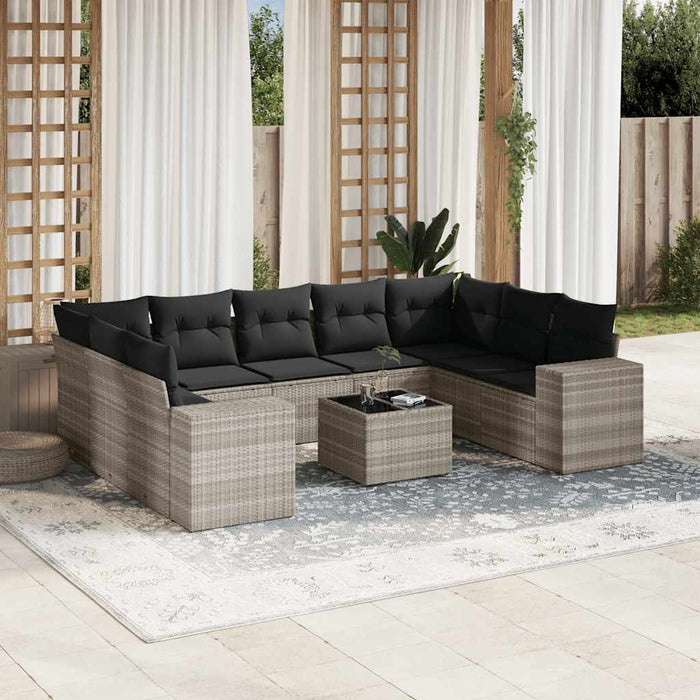 Set Divano Giardino 10 pz con Cuscini Grigio Chiaro Polyrattan 3223011