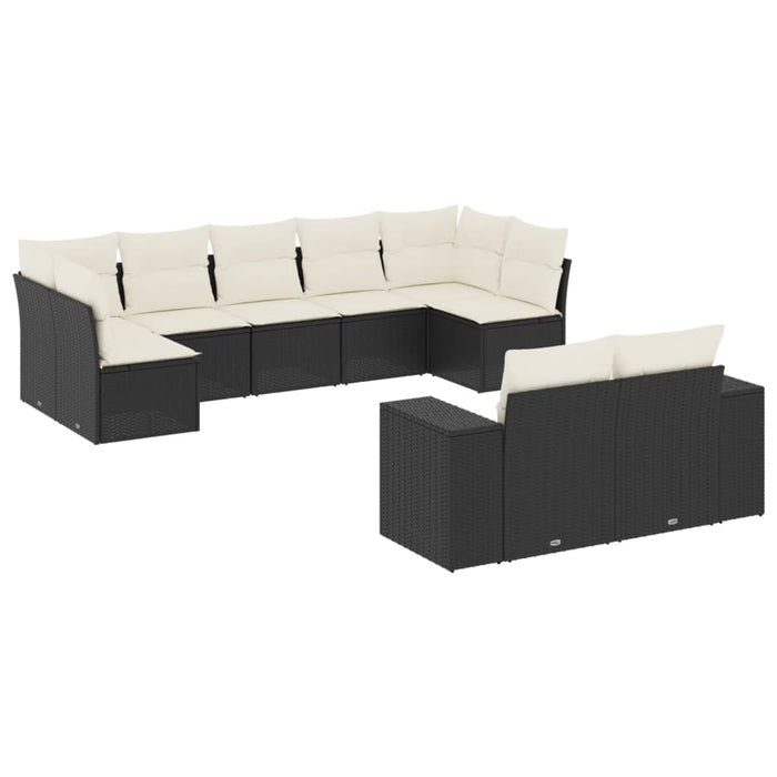 Set Divani da Giardino 9 pz con Cuscini Nero in Polyrattan 3223015