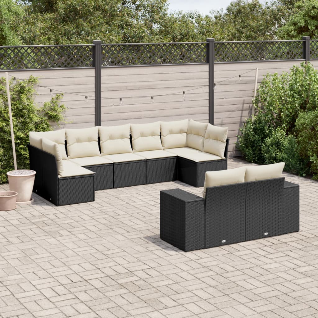 Set Divani da Giardino 9 pz con Cuscini Nero in Polyrattan 3223015