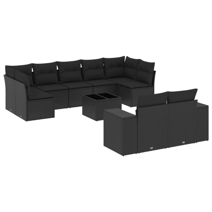 Set Divani da Giardino 10pz con Cuscini in Polyrattan Nero 3223024