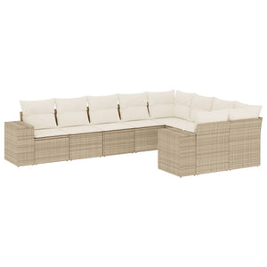 Set Divano da Giardino 9 pz con Cuscini Beige in Polyrattan 3223037