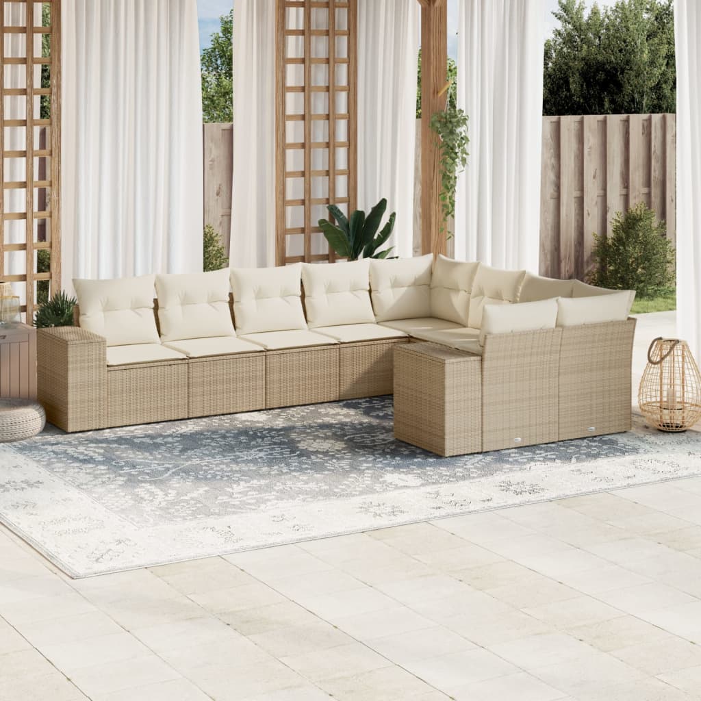 Set Divano da Giardino 9 pz con Cuscini Beige in Polyrattan 3223037