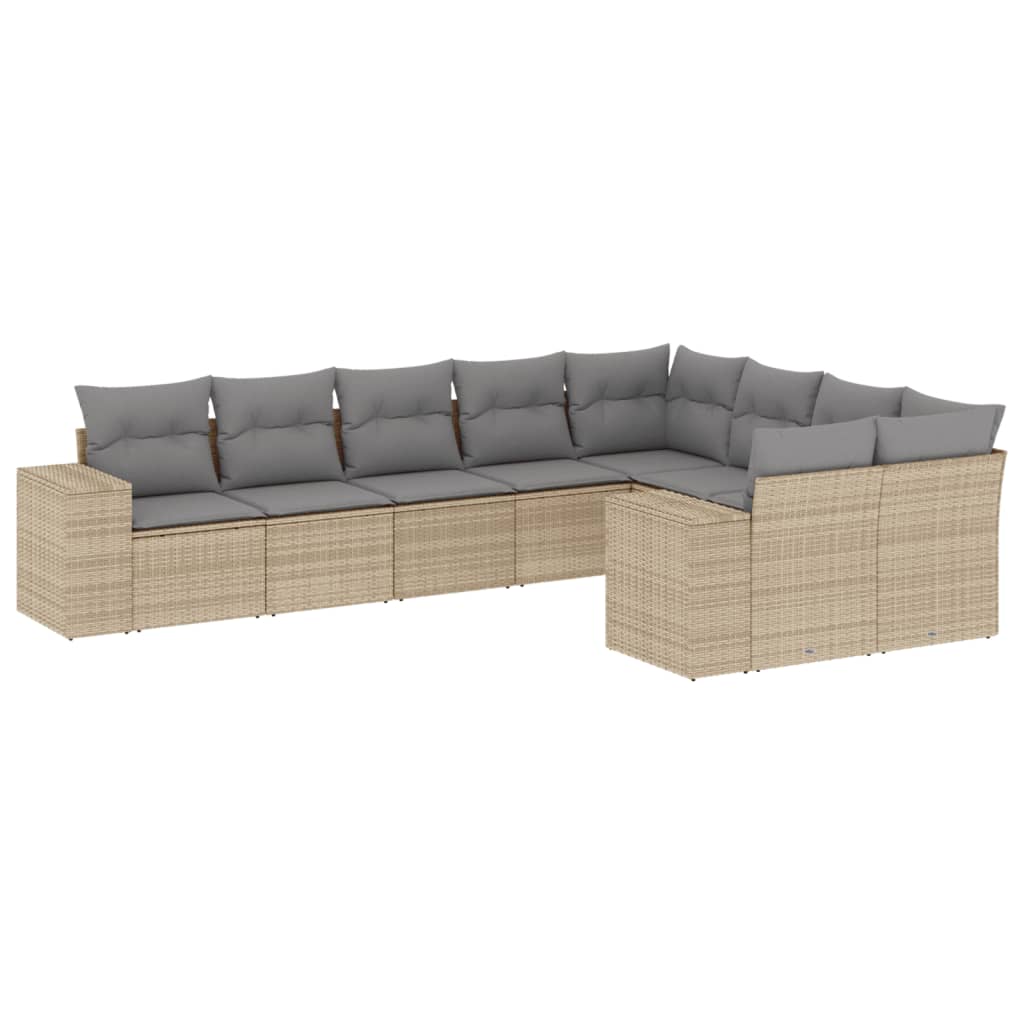 Set Divano da Giardino 9 pz con Cuscini Beige in Polyrattan 3223038