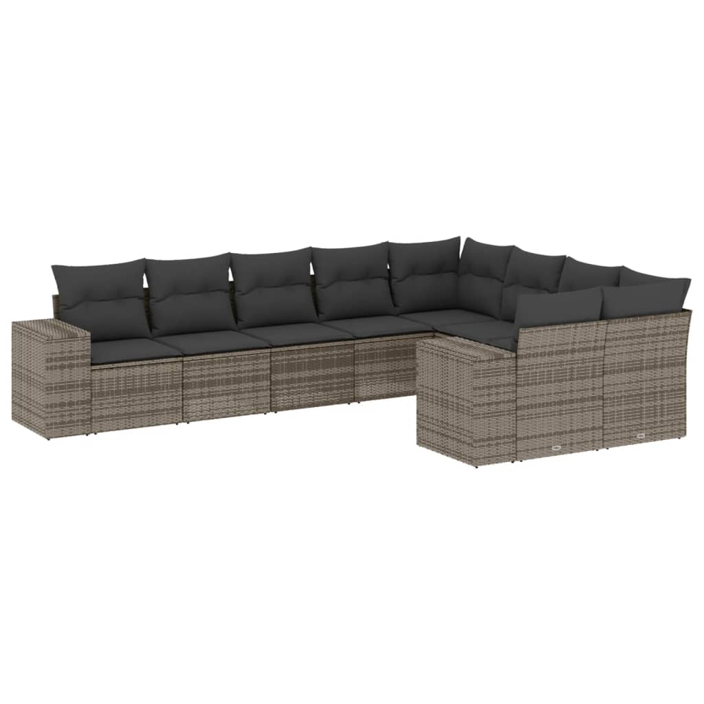 Set Divano da Giardino 9 pz con Cuscini Grigio in Polyrattan 3223039