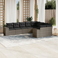 Set Divano da Giardino 9 pz con Cuscini Grigio in Polyrattan 3223039