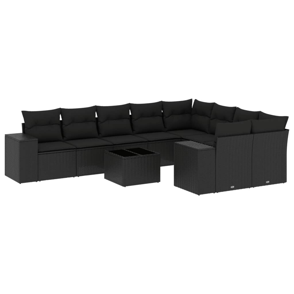 Set Divani da Giardino 10pz con Cuscini in Polyrattan Nero 3223044