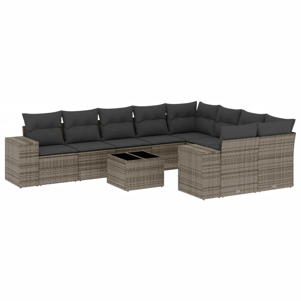 Set Divano da Giardino 10 pz con Cuscini Grigio in Polyrattan 3223049