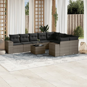 Set Divano da Giardino 10 pz con Cuscini Grigio in Polyrattan 3223049