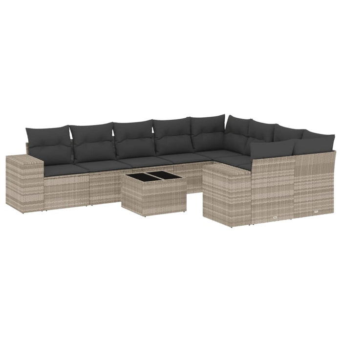 Set Divano Giardino 10 pz con Cuscini Grigio Chiaro Polyrattan 3223051