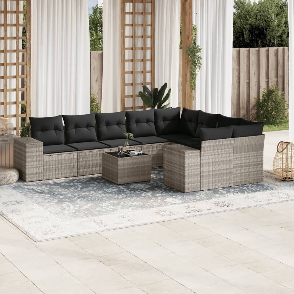 Set Divano Giardino 10 pz con Cuscini Grigio Chiaro Polyrattan 3223051