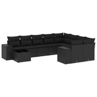 Set Divani da Giardino 10pz con Cuscini in Polyrattan Nero 3223054