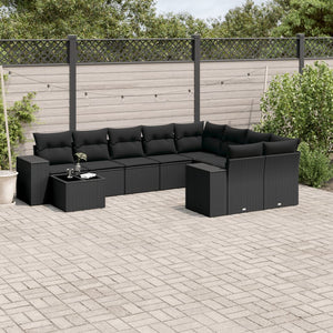 Set Divani da Giardino 10pz con Cuscini in Polyrattan Nero 3223054