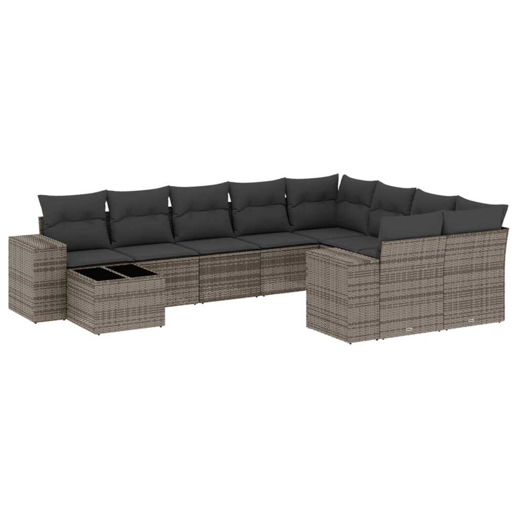 Set Divano da Giardino 10 pz con Cuscini Grigio in Polyrattan 3223059