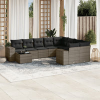 Set Divano da Giardino 10 pz con Cuscini Grigio in Polyrattan 3223059