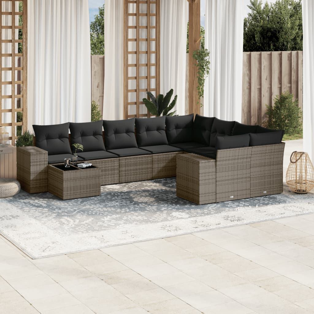 Set Divano da Giardino 10 pz con Cuscini Grigio in Polyrattancod mxl 88962