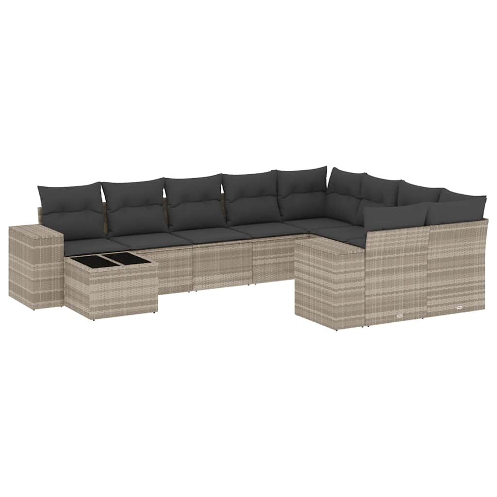 Set Divano Giardino 10 pz con Cuscini Grigio Chiaro Polyrattan 3223061