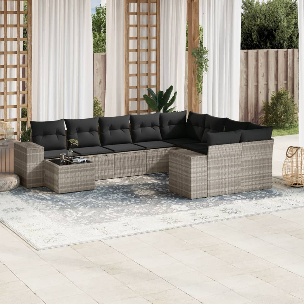 Set Divano Giardino 10 pz con Cuscini Grigio Chiaro Polyrattan 3223061