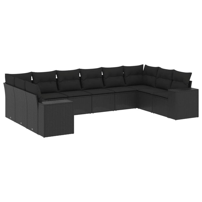 Set Divani da Giardino 10pz con Cuscini in Polyrattan Nero 3223064