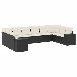 Set Divani da Giardino 10pz con Cuscini in Polyrattan Nero 3223065