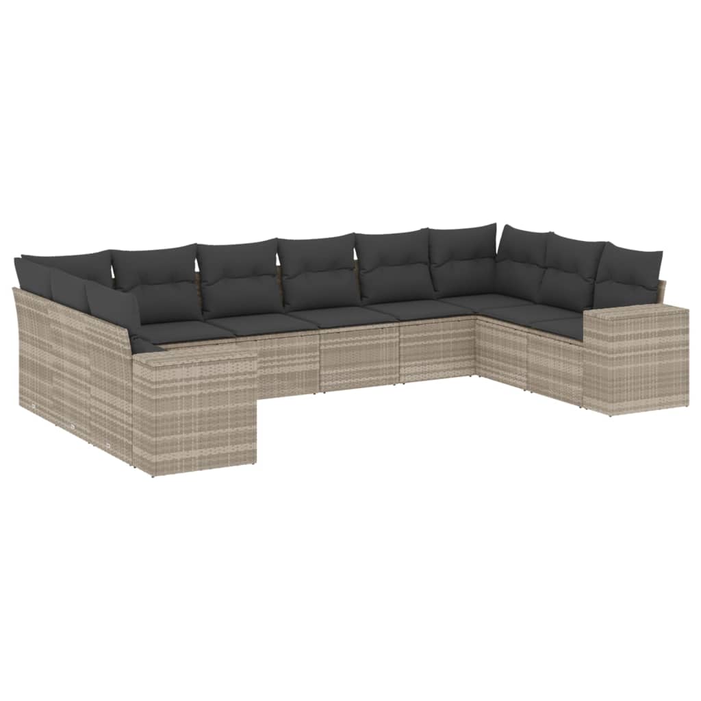 Set Divano Giardino 10 pz con Cuscini Grigio Chiaro Polyrattan 3223071