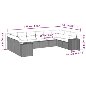 Set Divano Giardino 10 pz con Cuscini Grigio Chiaro Polyrattan 3223071