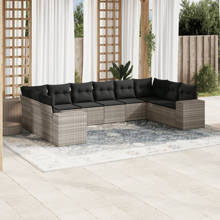 Set Divano Giardino 10 pz con Cuscini Grigio Chiaro Polyrattan 3223071