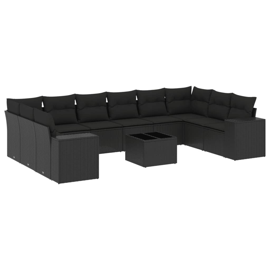 Set Divani da Giardino 11 pz con Cuscini in Polyrattan Nero 3223074