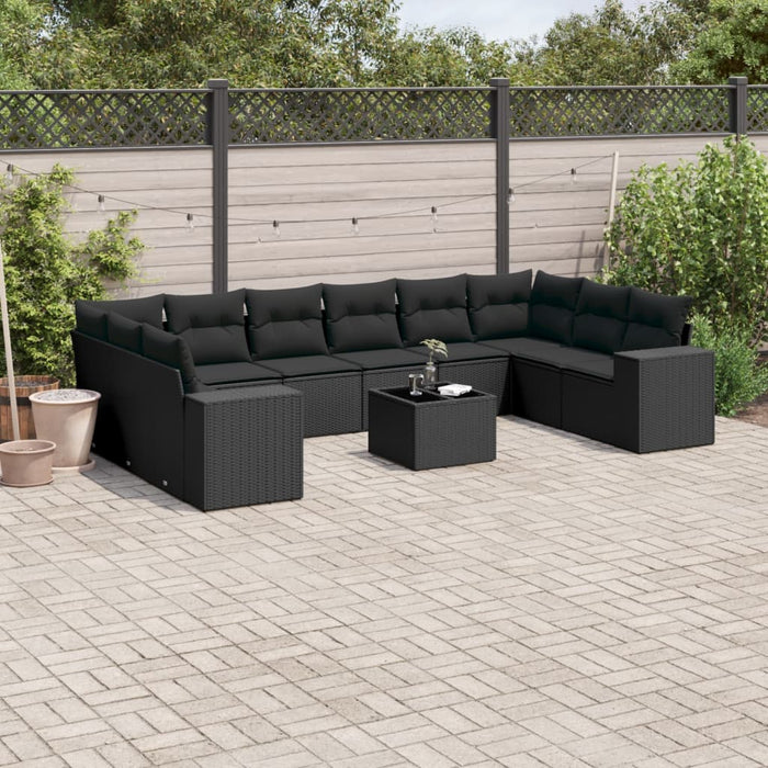 Set Divani da Giardino 11 pz con Cuscini in Polyrattan Nero 3223074