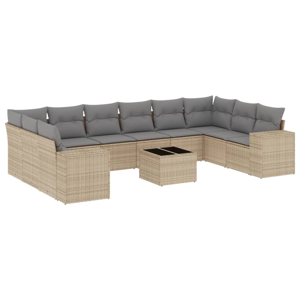 Set Divani da Giardino 11 pz con Cuscini Beige in Polyrattan 3223078