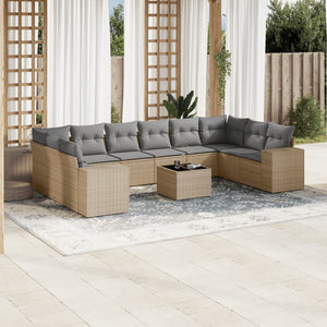 Set Divani da Giardino 11 pz con Cuscini Beige in Polyrattan 3223078